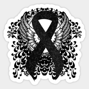 Black Ribbon with Wings Sticker